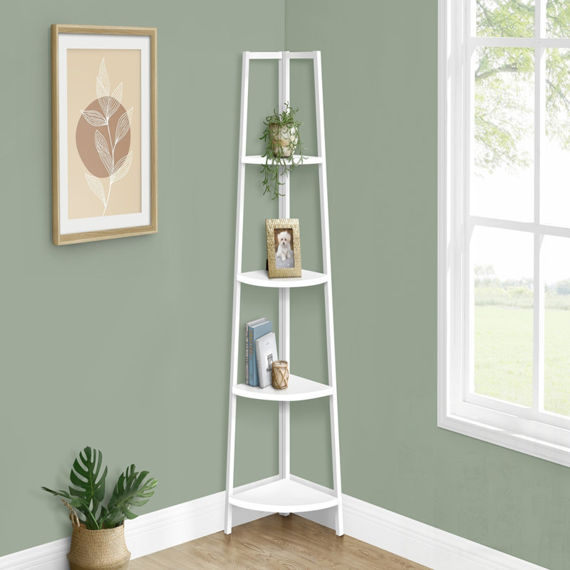 Corner 4-Tier Etagere Bookcase, Laminate and Metal, Perfect for Modern Home Office and Bedroom Storage