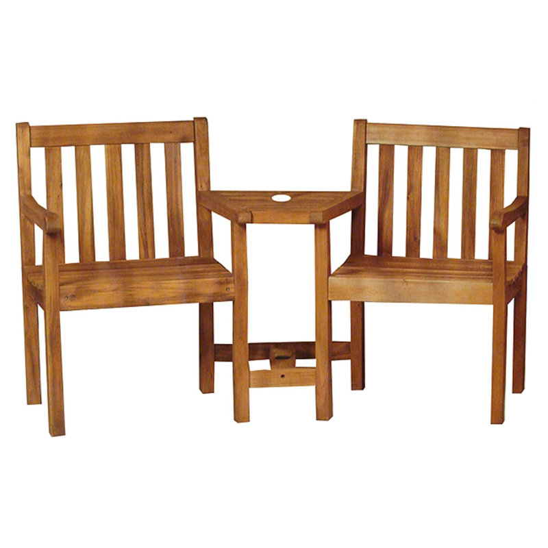 3-Piece Brown Acacia Wood Jack and Jill Chair with Table Outdoor Patio Set 70"