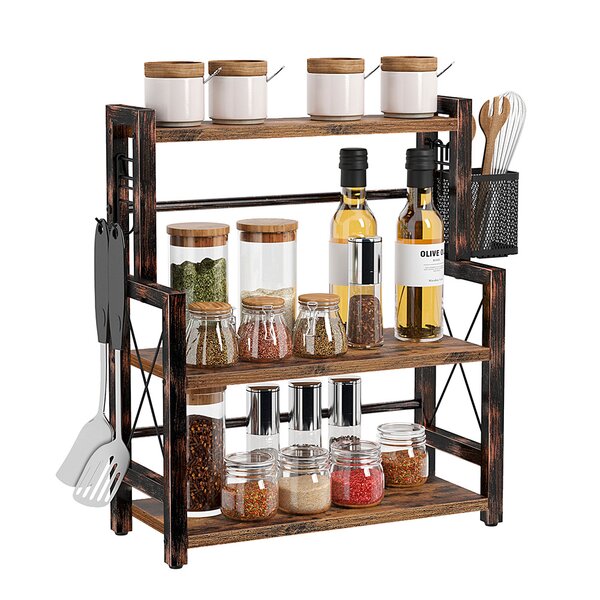 17 Stories Free-standing Wood Spice Rack with Adjustable Racks