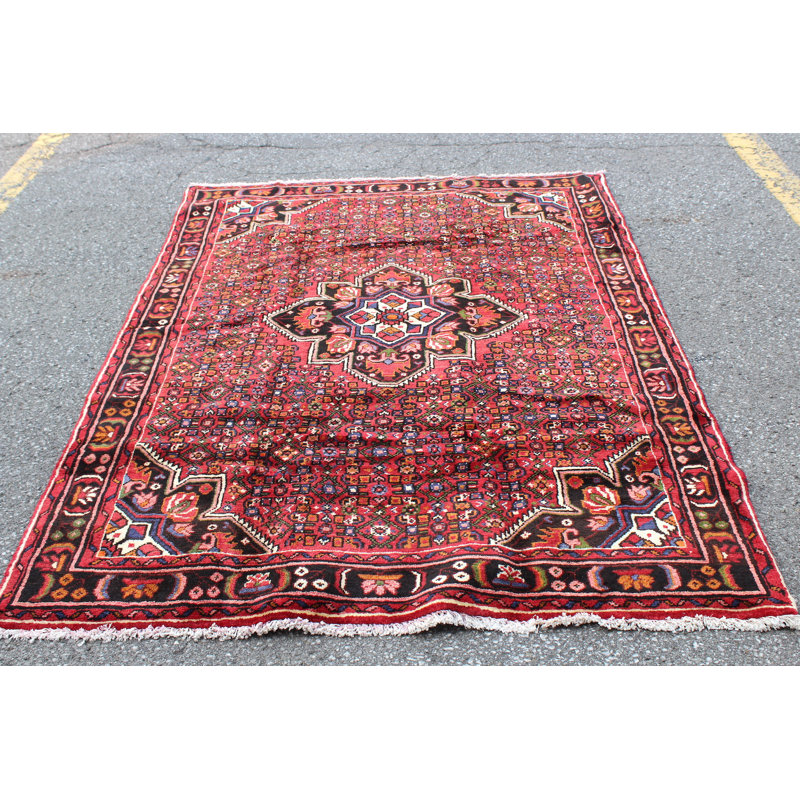 Tapis rose noué à la main noir 5X7