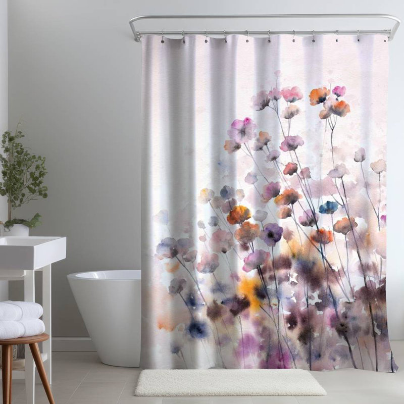 Floral – Polyester Shower Curtain, Dye Sublimation Print, 71" W × 74" L