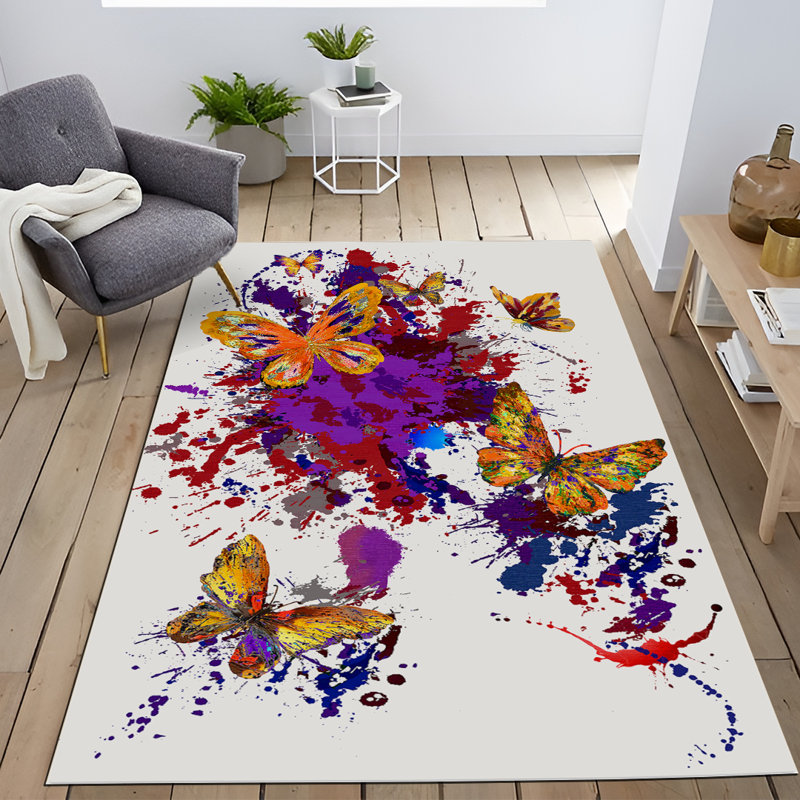 Tapis décoratif multicolore à motif de papillons, Tapis de couloir 3 pi 3,37 po x 9 pi 10,11 po