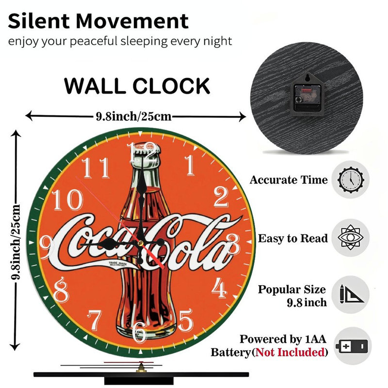 Horloge murale en bois 10 po, mouvement silencieux, à piles (piles AA non incluses), décor artistique, parfait pour les décorations