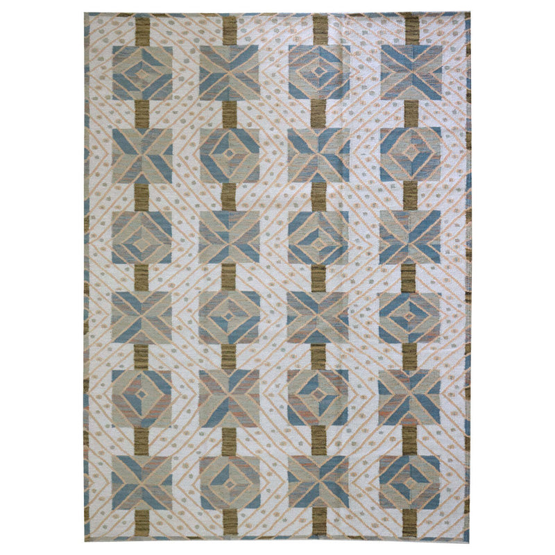 Tapis unique ivoire / sauge / bleu 9 pi x 12 pi Scandinavian