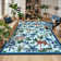 Tiger Area Rug for Living Room, Machine Washable Non-Slip Low Pile Rug, Botanical Jungle Animal Print Rug, Stain-Resistant Soft Foldable Floor Covering