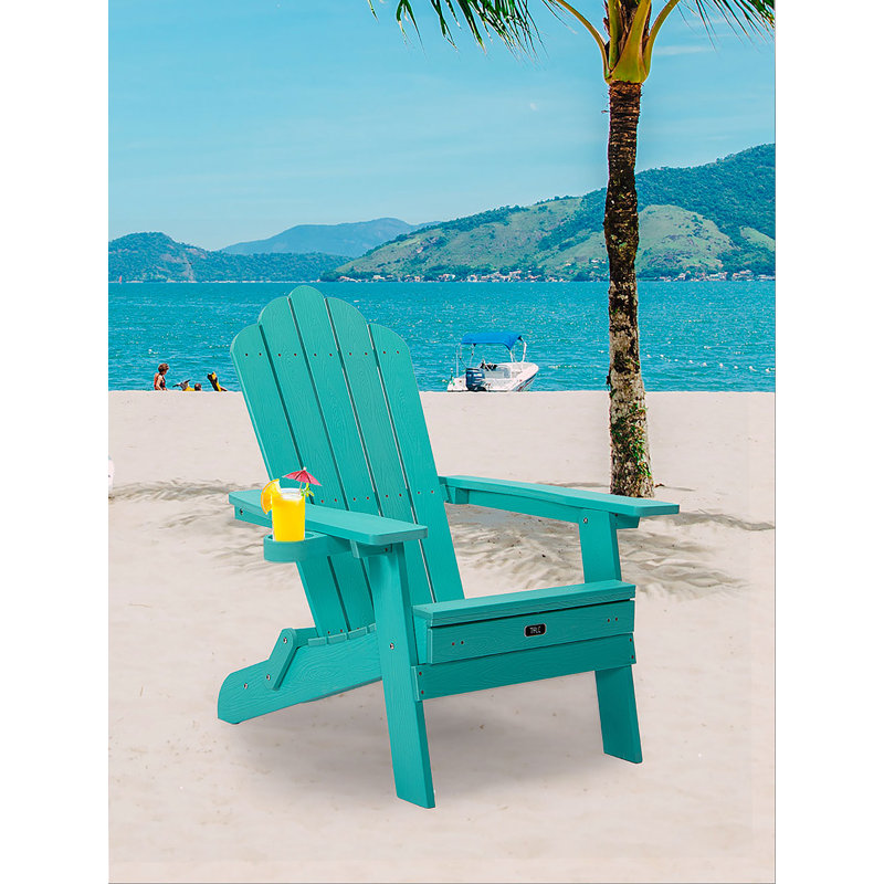 Chaise Adirondack pliante surdimensionnée TALE avec repose-pieds coulissant et porte-gobelet TALE, pour le patio et la cour, assemblage facile, vert
