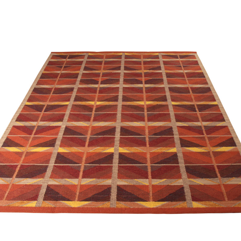 Scandinavian Hand Knotted Wool Geometric Area Rug, Rectangle 10' x 14'