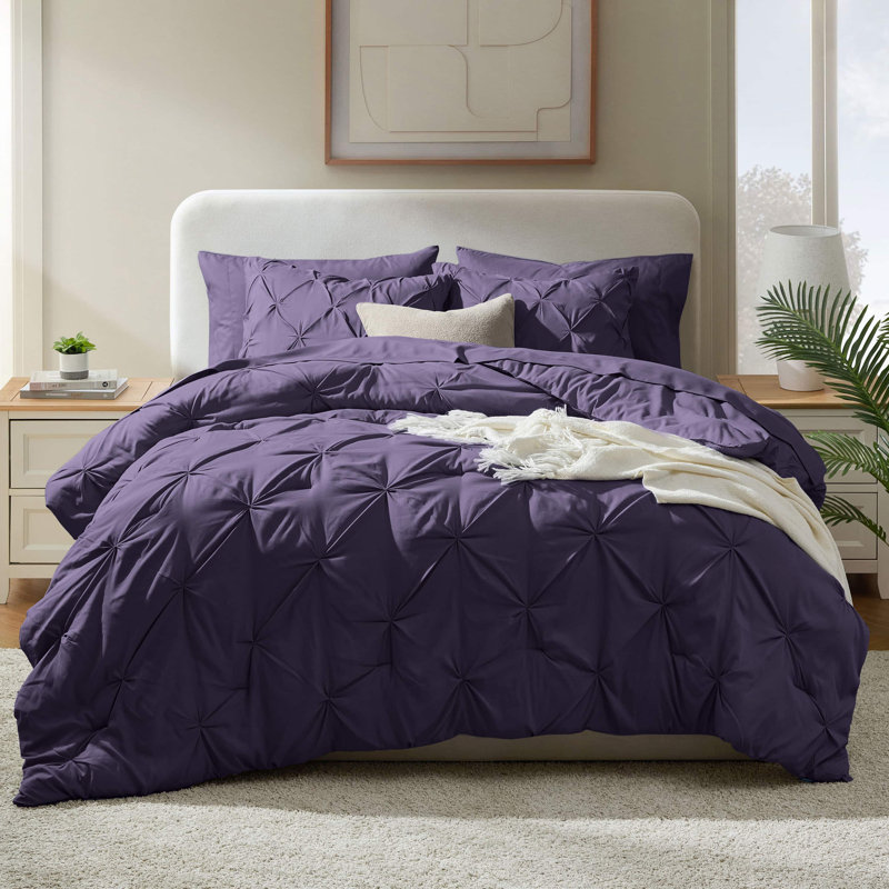 Bed-in-a-Bag Pinch Pleat Comforter Set with Bed Sheets & Down Alternative Pillows, Queen Comforter + 8 Additional Pieces