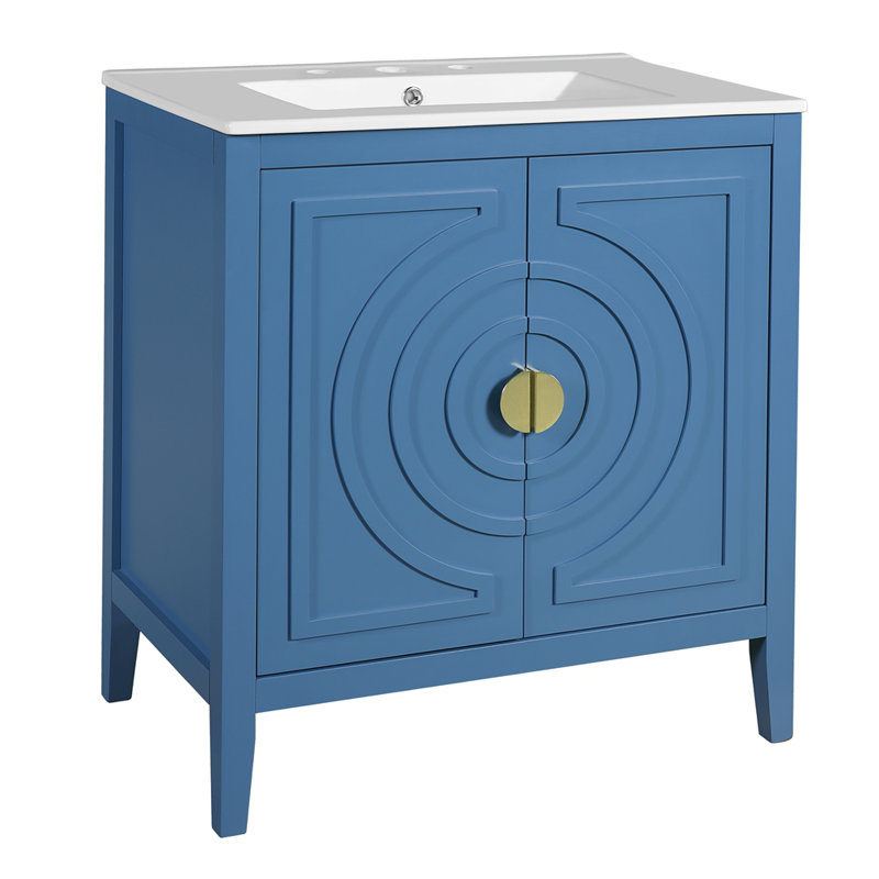 Armoire de rangement pour salle de bain 30 po avec 2 grandes portes à fermeture douce avec organisateur, 1 tiroir dissimulé et tablette réglable, meuble-lavabo avec lavabo
