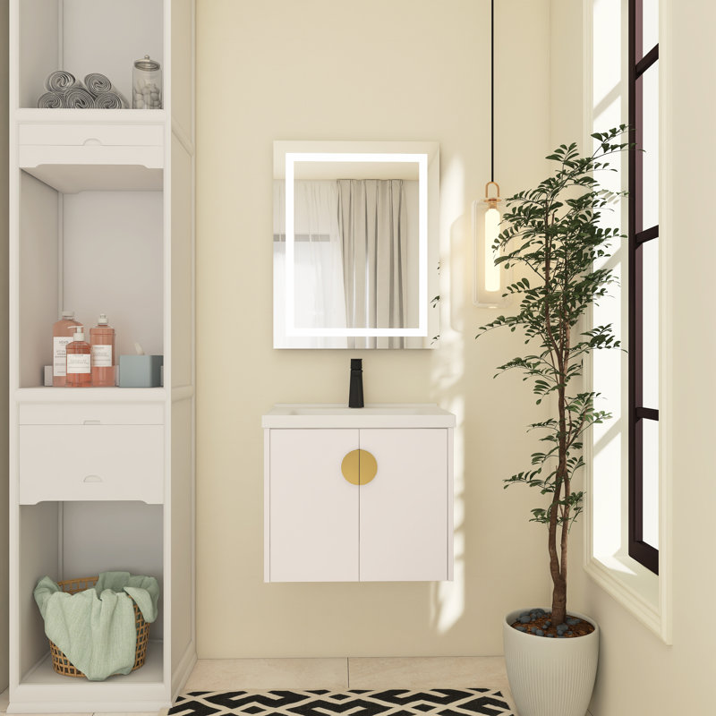 Arbas 23.8'' Single Bathroom Vanity with Ceramic Top, White