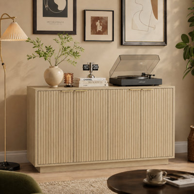 Buffet en bois moderne avec rangement, grand buffet cannelé avec tablettes réglables, crédence, console d'appoint
