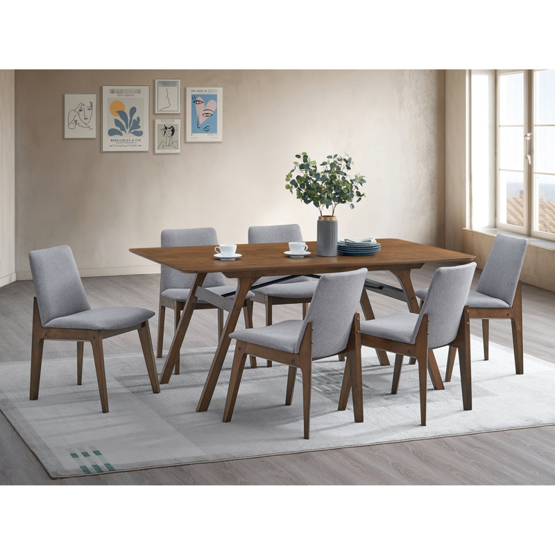 Ensemble de salle à manger 7 pièces - Table rectangulaire en noyer gris, 6 chaises rembourrées, style scandinave, finition grise, sièges confortables, charme irrésistible