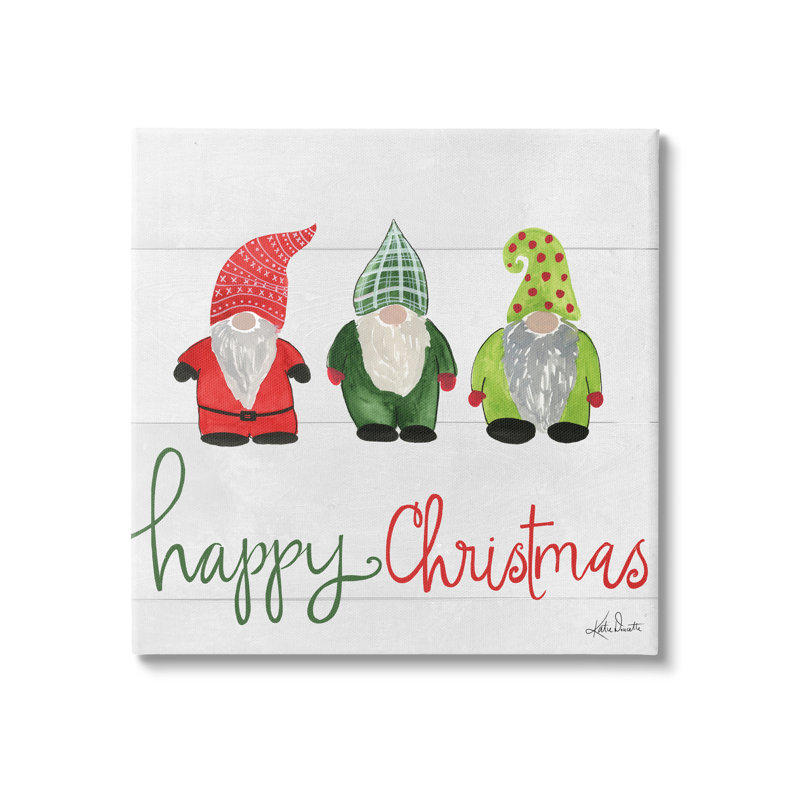 Happy Christmas Jolly Holiday Gnomes, Toile tendue, H 17 po x l 17 po x P 1,5 po