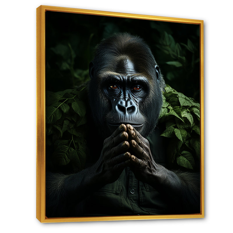 «Gorilla Serenity», reproduction d'art sur toile, Cadre flottant doré, H 20 po x l 12 po x P 1 po
