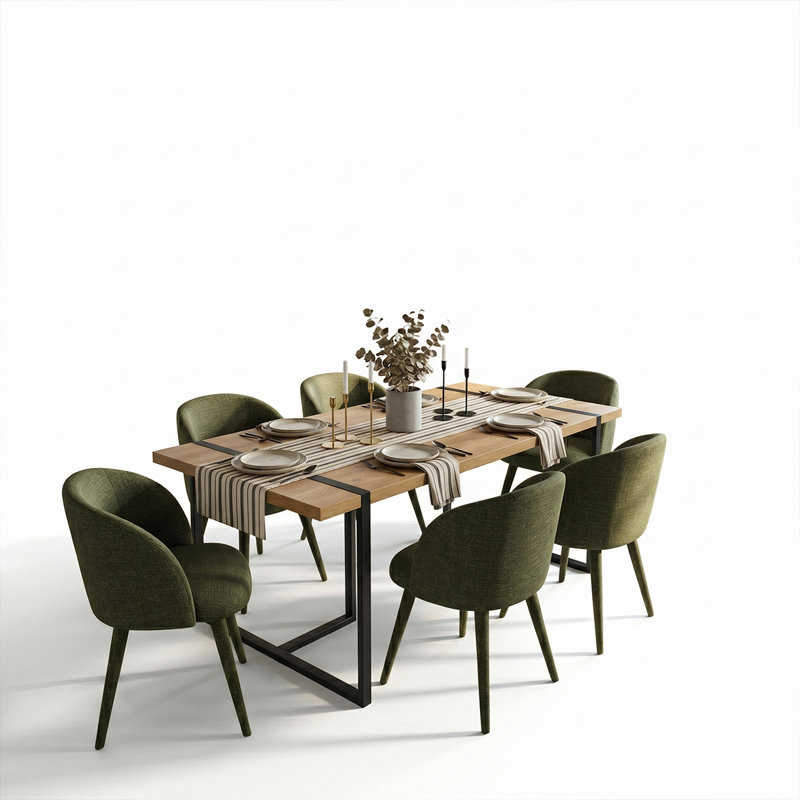 Ensemble de table de salle à manger moderne 7 pièces pour table de cuisine rectangulaire en bois 6,79 po, Green