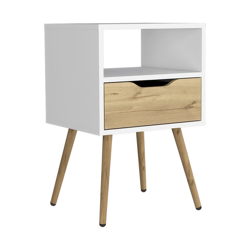 Table de chevet avec tablette ouverte, table de chevet, tables de bout de chambre à coucher Kaicey, Blanc / Naturel