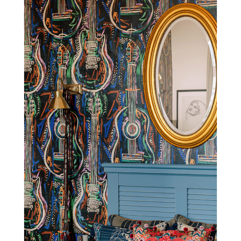 Woodstock Lifestyle Wallpaper Roll, Black/Green/Orange