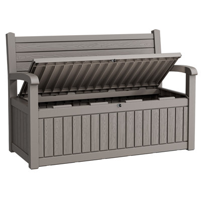 Outdoor Storage Bench – 80 Gallon Resin Deck Chest with Lockable Compartment, Weatherproof Wood-Texture Seating for Patio & Garden