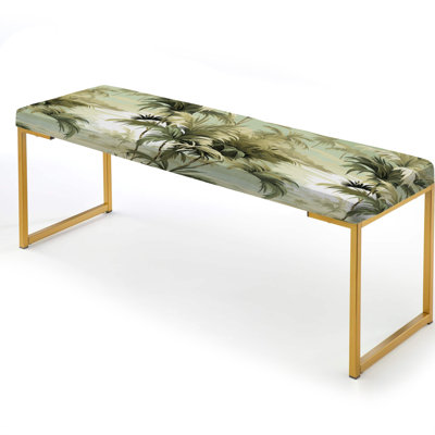 Coastal Palm Paradise Coastal Pattern - Tropical Upholstered Gold Bench