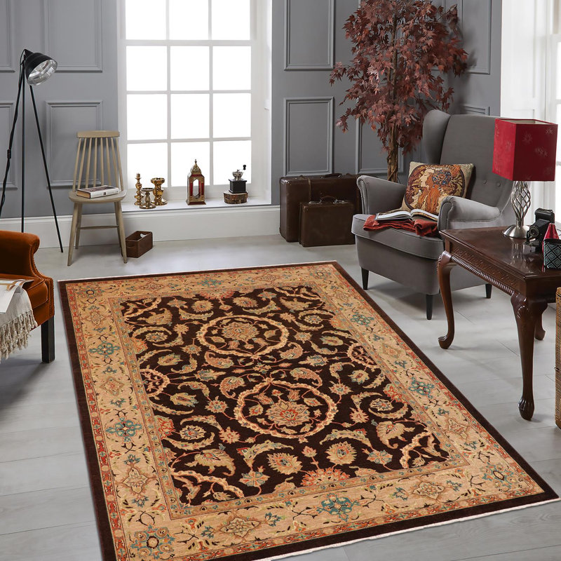 Tapis oriental noir / brun clair en laine noué à la main 8 pi 11 po x 11 pi 9 po Dorr