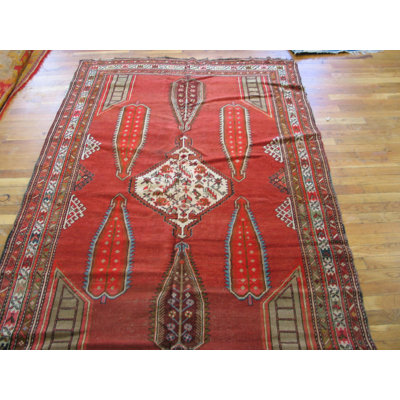 Antique Caucasian Geometric Medallion Wool Hand Knotted Pile Coral / Salmon Pink 1900s Rug