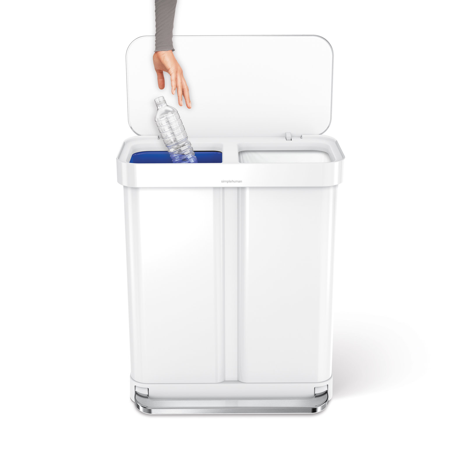 simplehuman 15.3gal Dual Recycling Step Can, White