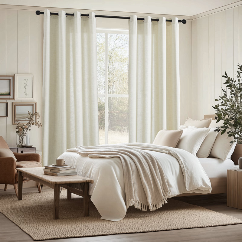 Semi Sheer Curtain Panel Pair, 168cm Width x 137cm Drop, Beige
