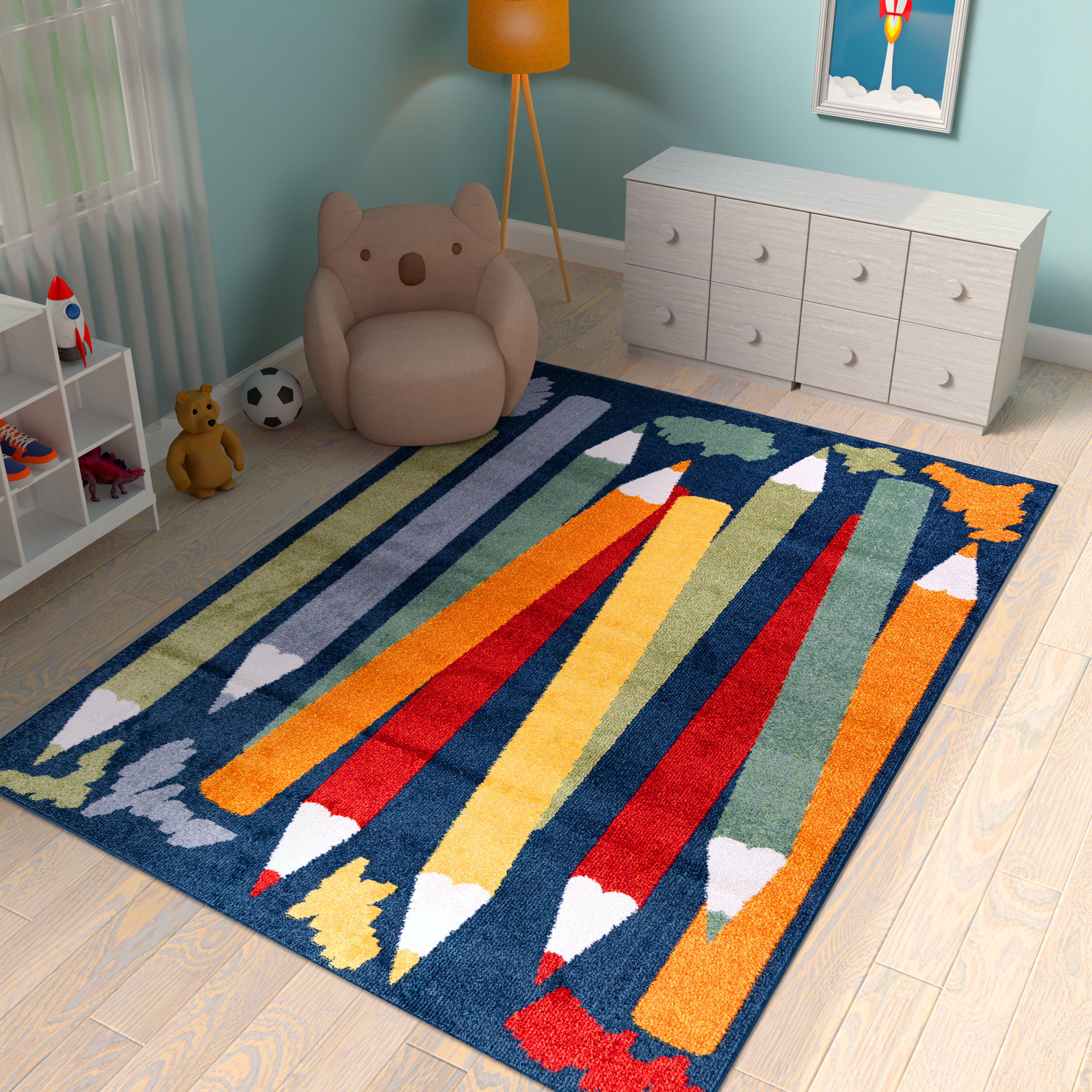 Orian Rugs Inc. Playroom Crayons Benchmark Stain Resistant Kids Area ...