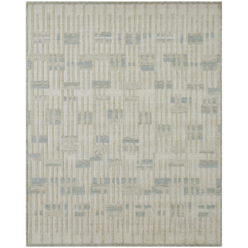 Wool Area Rug, Rectangle 5' x 7', Cream/Sand/Azure Abstract