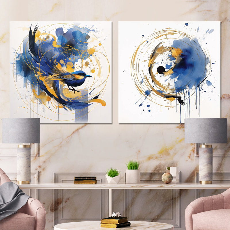 «Teal and Gold Elegance I», 2 pièces, H 36 po x l 73 po, Toile tendue