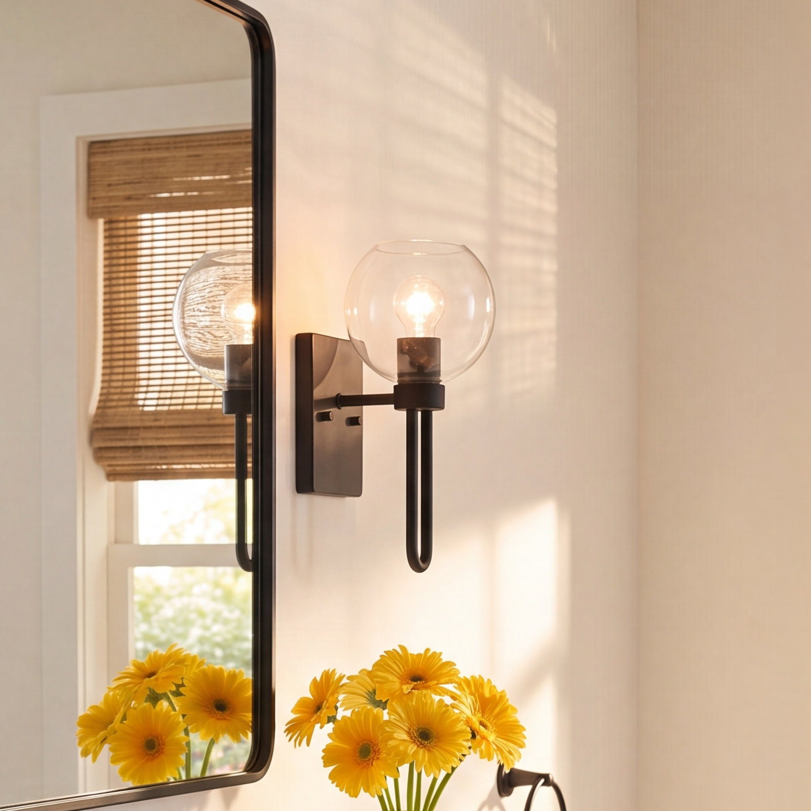 Single Transparent Dimmable Bath Sconce, Midnight Black