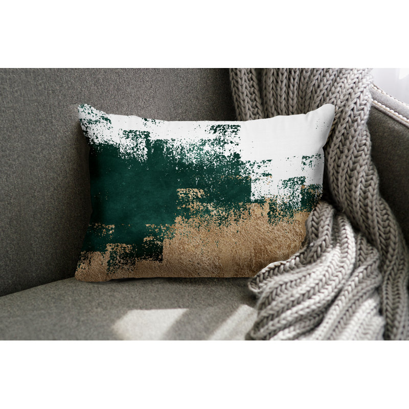 Coussin décoratif intérieur / extérieur Wes, Émeraude / or / blanc