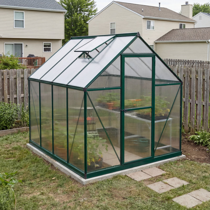Palram - Canopia Mythos 6' W x 8' D Walk-In Hobby Twin Wall Polycarbonate Aluminum Frame Greenhouse Kit with Roof Vent - Green