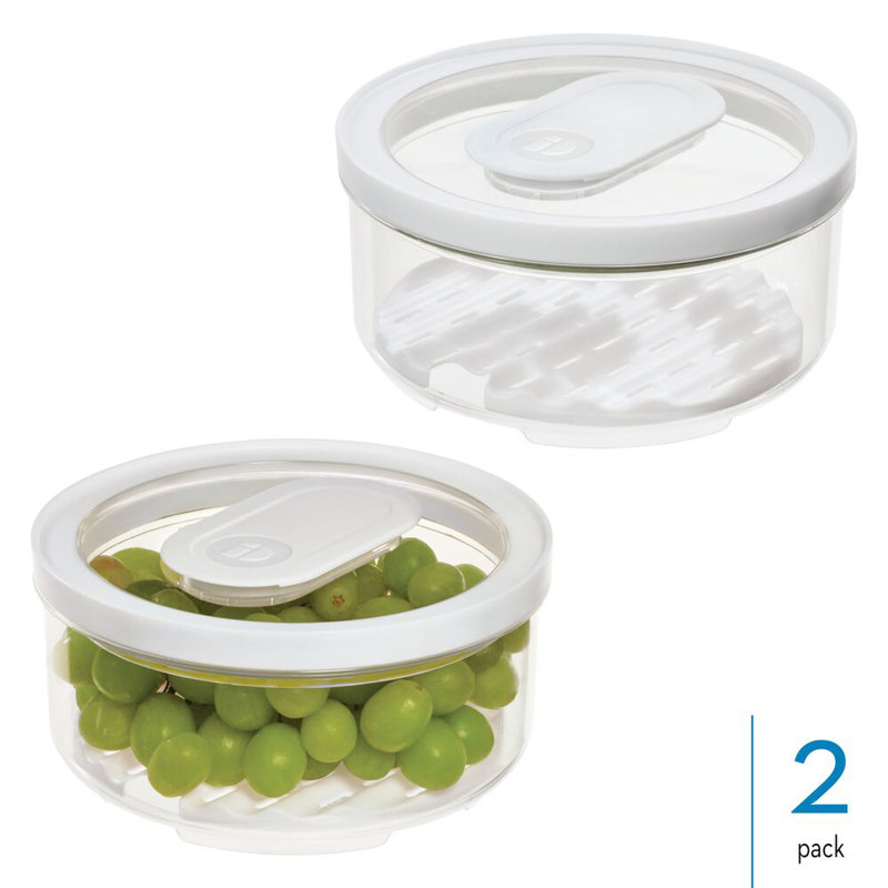 iDesign Small Round Fridge Produce Bin with Removable Drainage Tray and Lid -  Set of 2 - Clear
