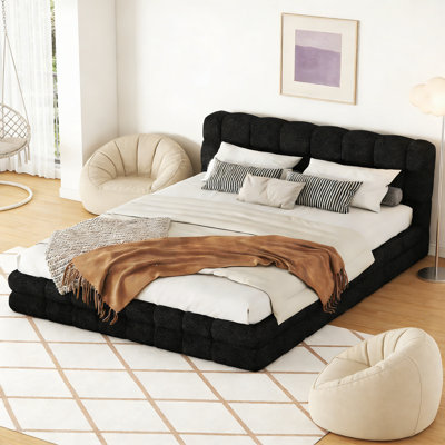 Grand lit plateforme tapissier grand - aucun sommier nécessaire, support robuste et design moderne