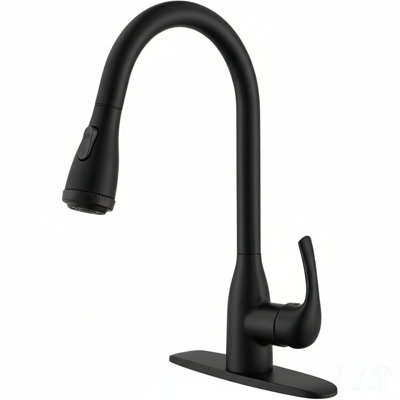 Single Handle High Arc Matte Black Pull Out Kitchen Sink Faucet with 4 Spraying Modes, Stainless Steel Pull Down Sprayer