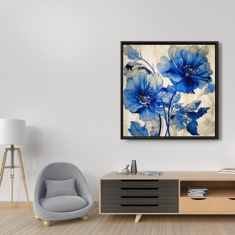 Fleurs bleues - Toile de cuisine abstraite, décoration sur toile