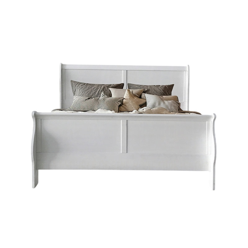 Ensemble de chambre à coucher grand lit, bois blanc, ensemble de 3 pièces avec 2 tables de chevet