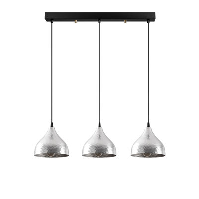 Elegant Scandinavian Chandelier, Adjustable Height, Silver Metal Body, 44.5 x 7.1 inches | 3 x E27 Max 40W Sockets | IP20 Rated, Ideal for Living Room or Dining Area | Stylish Design with 35.4-inch Cable Length