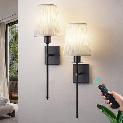 2-Light Dimmable Indoor Wall Sconces Iron Wallchiere With Remote Control