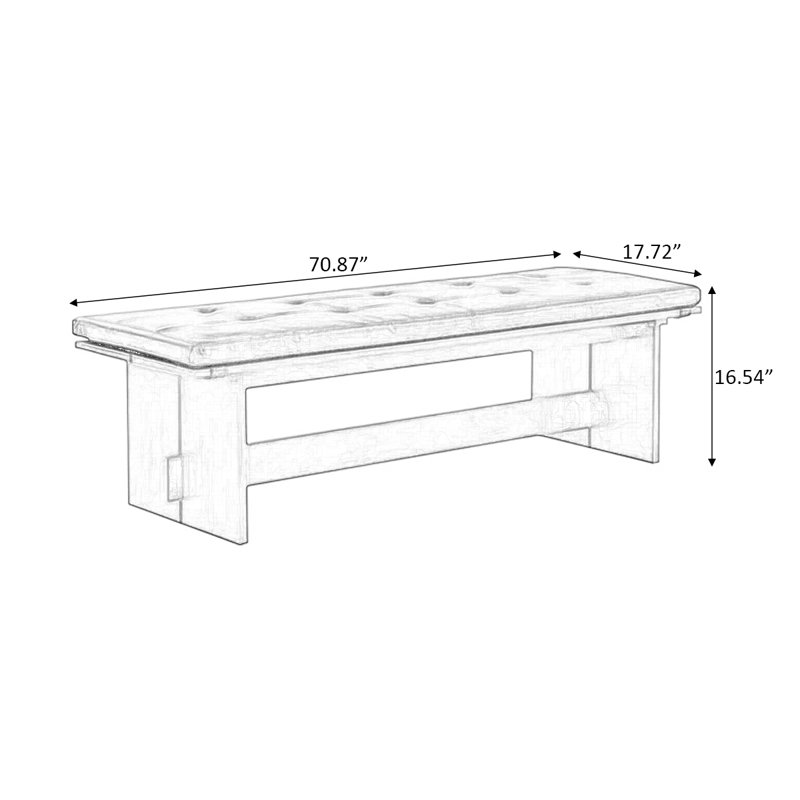 Banc rembourré blanc, 16.54" H x 70.87" W x 17.72" D