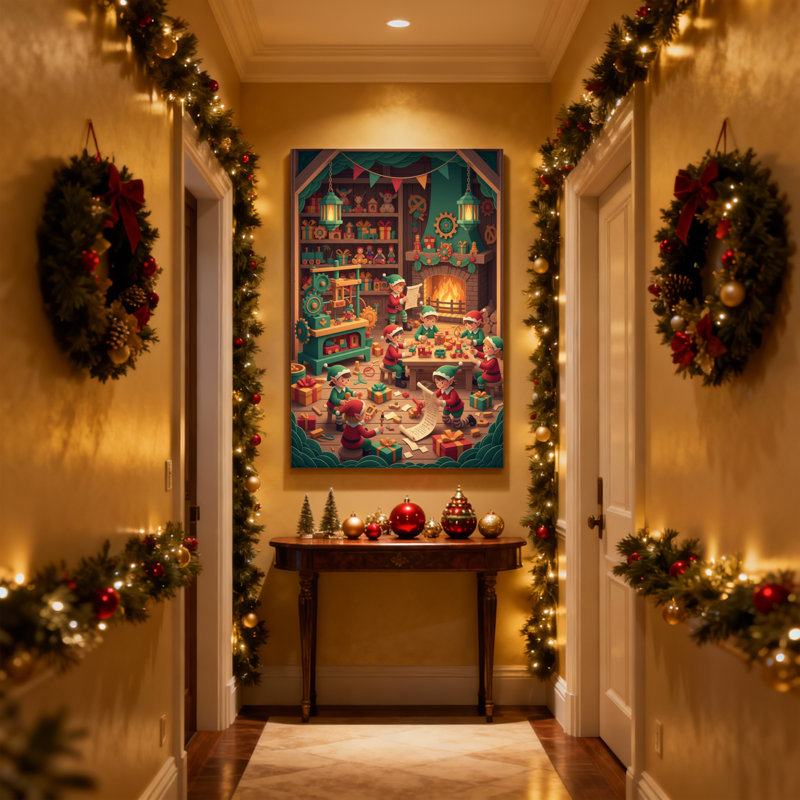 Christmas Christmas Elves, atelier, ensemble de 3 reproductions d'art sur toile, H 24 po x l 16 po
