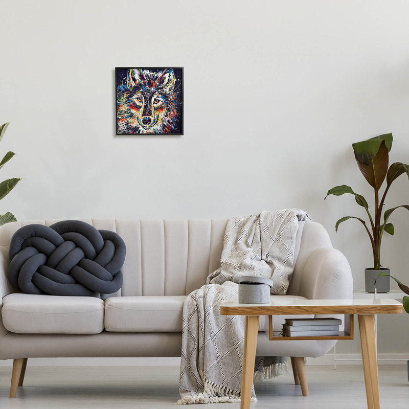 Abstrait loup de style urbain, estampe numérique par Jen Seeley, Giclée encadrée noir minuit, H 12 po x l 12 po x P 1,5 po