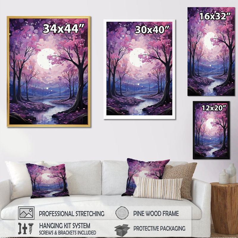 «Oak Trees In Amethyst Hues River», reproduction d'art sur toile, Cadre flottant noir, H 40 po x l 30 po x P 1,5 po