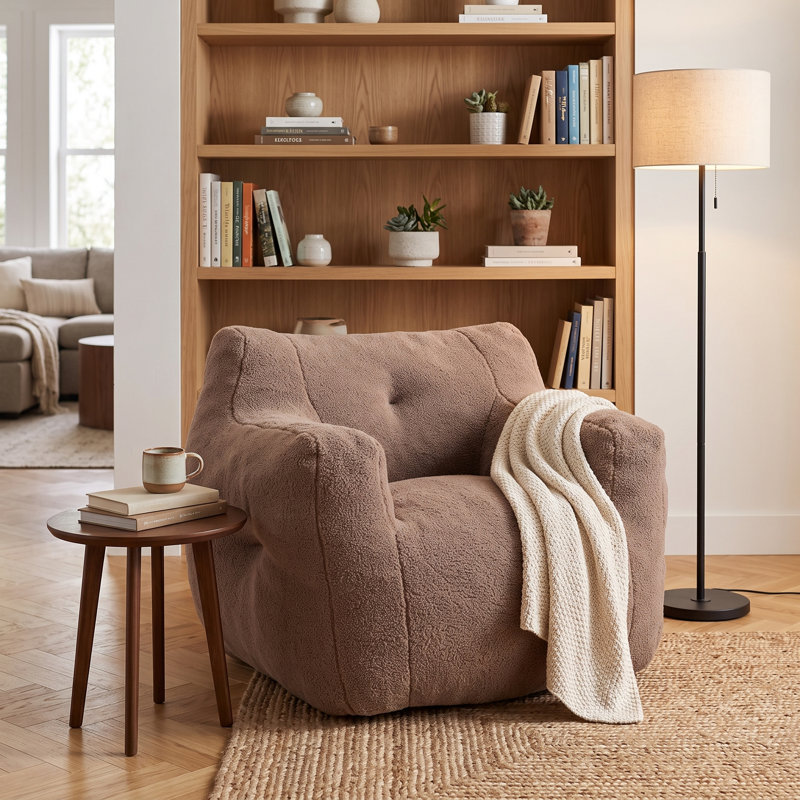 Fauteuil à billes avec accoudoirs rembourrés de mousse à haute densité et paresseux Fauteuil à billes pour adultes, Brown