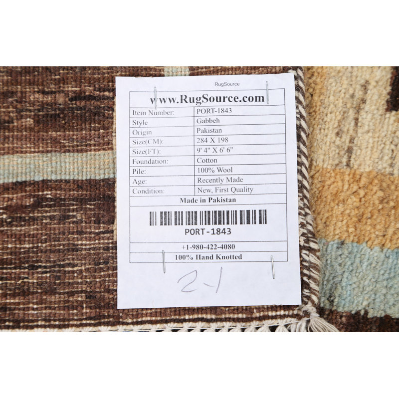 Tapis unique en laine noué à la main beige et brun nouvel âge Kashkoli 6 pi 6 po x 9 pi 4 po
