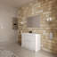 Meuble-lavabo simple 48 po avec plateau en pierre blanc brillant, 3 tiroirs, 2 portes, moderne