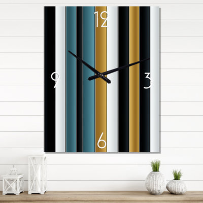 Green And Gold Classic Pinstripe Pattern - Modern Wall Clock