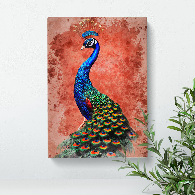 Peacock In Watercolour - Wrapped Canvas, 76cm H x 50cm W