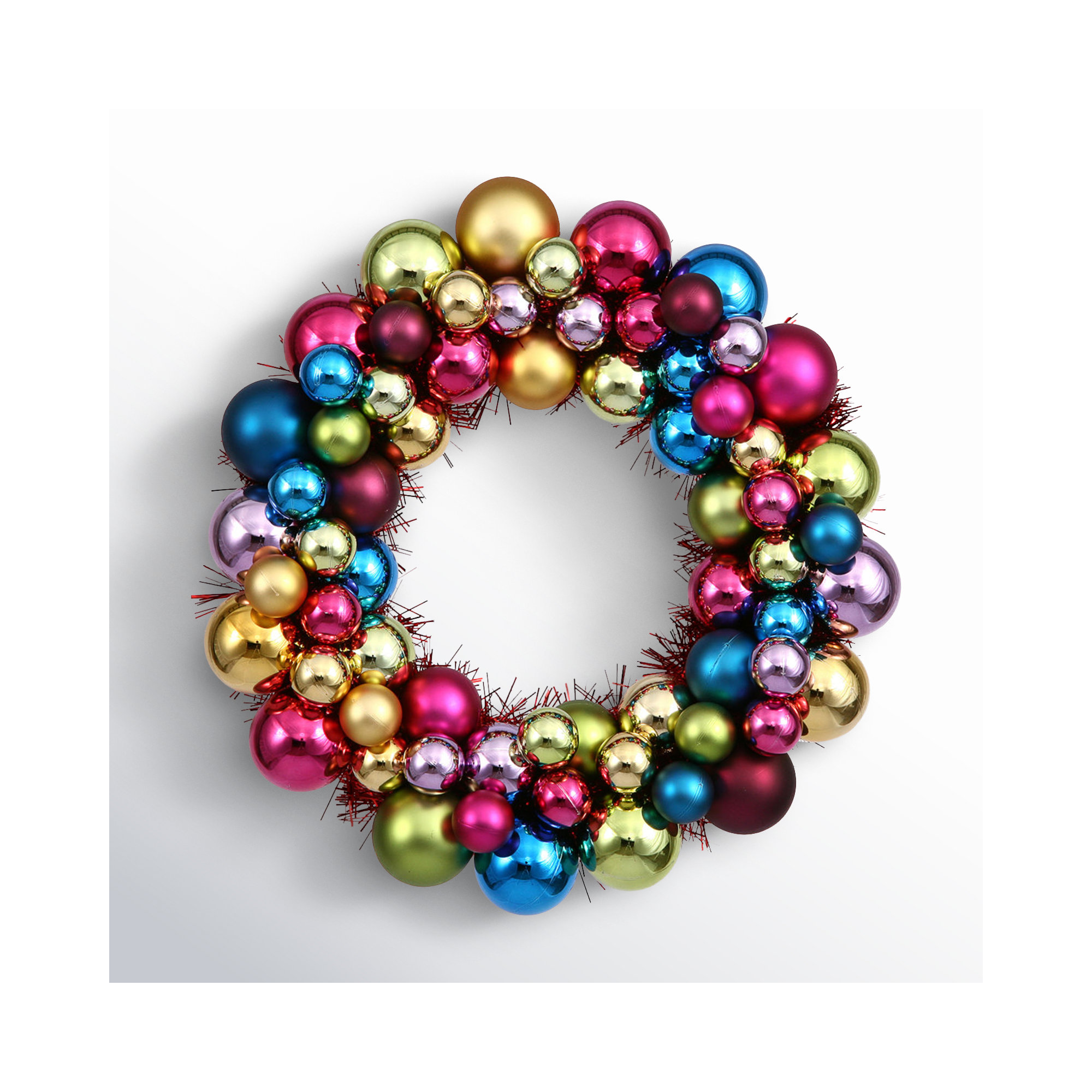 Shiny and Matte Ball Wreath, Multi, 12"